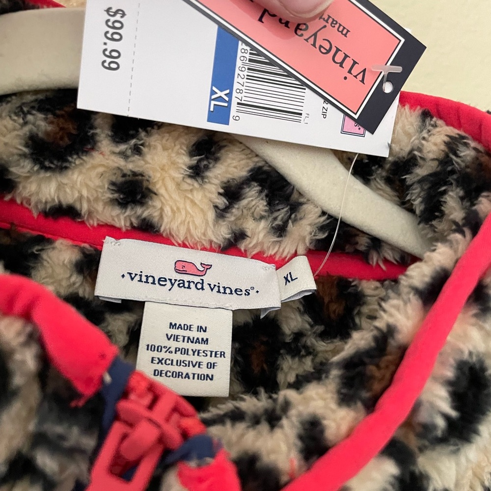 Vineyard Vines- H2F Teddy Fleece Quarter zip! Leopard Print- new- women’s XL- - Picture 4 of 7